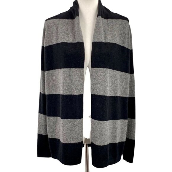 VINCE Black Gray Striped 100% Cashmere Cardigan - Picture 3 of 6